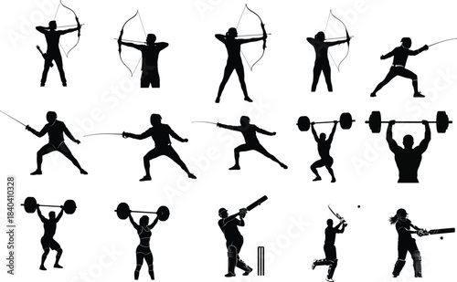 Silhouette collection of athletes performing various sports and fitness activities