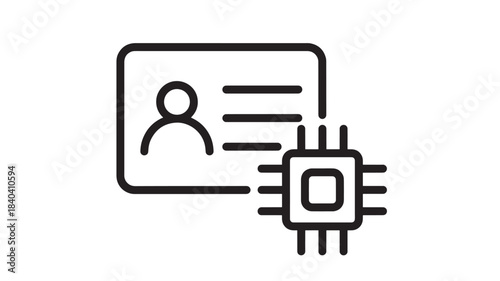a simple black line icon depicting an identification card with a user profile and a microchip on transparent background silhouette high quality professional detailed modern elegant
