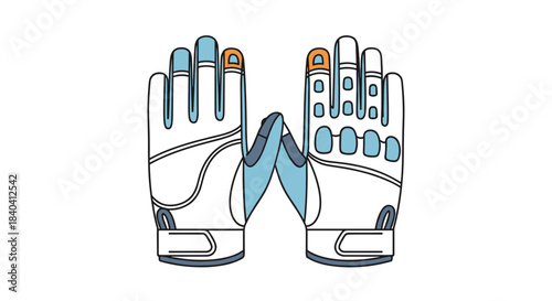 Professional pair of white and blue cricket wicket-keeping gloves with reinforced fingertips, isolated on a white background.