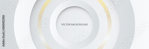 Abstract 3D circle papercut layer white background with gold line effect