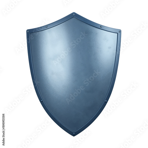A metallic medieval shield with a polished silver surface reflecting light isolated on transparent background