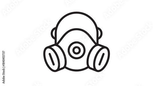 a sleek black line art depiction of a protective gas mask with circular filters and head straps on transparent background silhouette high quality professional detailed modern