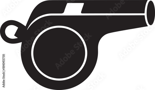 Classic referees or coaches whistle silhouette icon vector illustration isolated on background