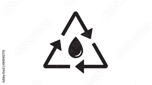 a black recycle symbol featuring a water droplet inside a triangular loop with arrows ideal for environmental designs on transparent background silhouette high quality professional detailed