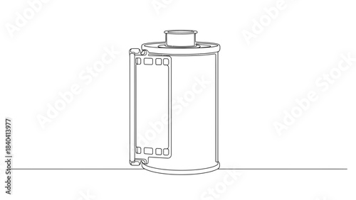 35mm film canister icon simple line art illustration for photography and analog media isolated on wh