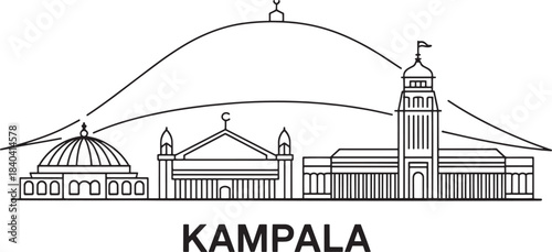 Kampala uganda skyline black linear silhouette with editable stroke line vector illustration city