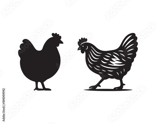 hen & rooster silhouette, hen & Chicken family, farm bird silhouettes, large tail feathers rooster, crowing rooster vector silhouette design set collection, hen silhouette, rooster silhouette