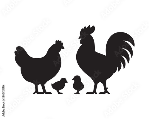 hen & rooster silhouette, hen & Chicken family, farm bird silhouettes, large tail feathers rooster, crowing rooster vector silhouette design set collection, hen silhouette, rooster silhouette