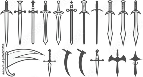 A diverse collection of medieval and fantasy sword and bladed weapon icons