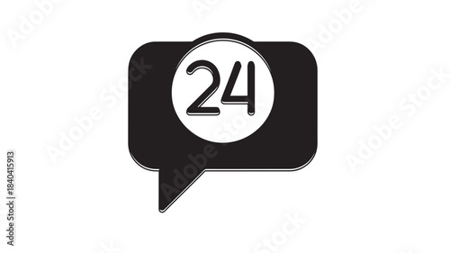 a sleek black speech bubble icon containing the number twenty four in a white circle ideal for communication designs on transparent background silhouette high quality professional