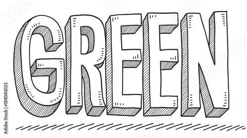 a hand drawn illustration of the word green in bold bubble letters with a sketched style on transparent background silhouette high quality professional detailed modern elegant