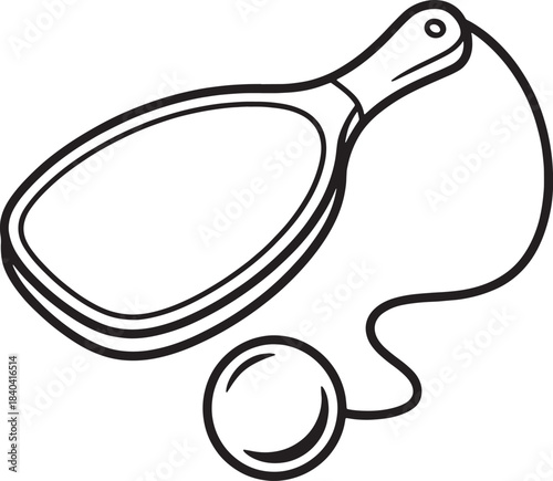 Vintage cup and ball game toy paddleball sketch outline vector illustration isolated