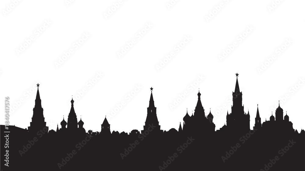 Obraz premium a striking black silhouette of moscow s iconic skyline with its spires and domes perfect for design projects on transparent background silhouette high quality professional detailed
