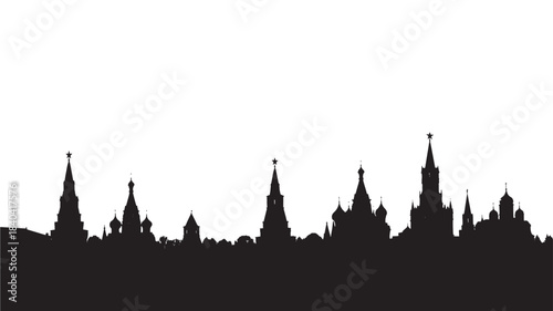a striking black silhouette of moscow s iconic skyline with its spires and domes perfect for design projects on transparent background silhouette high quality professional detailed