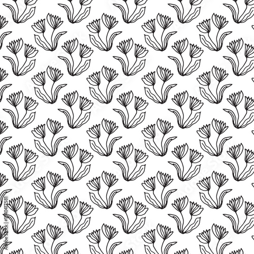 Floral seamless pattern. hand drawn ink illustration in line art style.