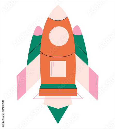 Flat space ship, children`s illustration