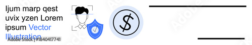 Identity verification, cybersecurity, financial protection, digital security, online authentication, privacy. Portrait with shield and currency symbol. Identity verification and cybersecurity concept