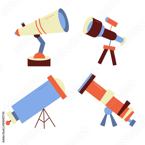Four telescopes, children vector illustration