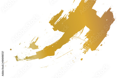 Golden dynamic paint strokes with splashes and abrasions on a transparent background