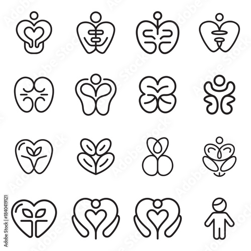 Smart health and wellness outline icon pack featuring medical and fitness symbols isolated on white background