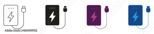 Power bank icon set. Smartphone power bank charger. Portable charger icon symbol. Vector illustration.