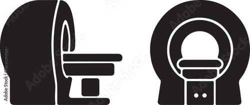 MRI machine silhouette icons set side and front views vector art illustration