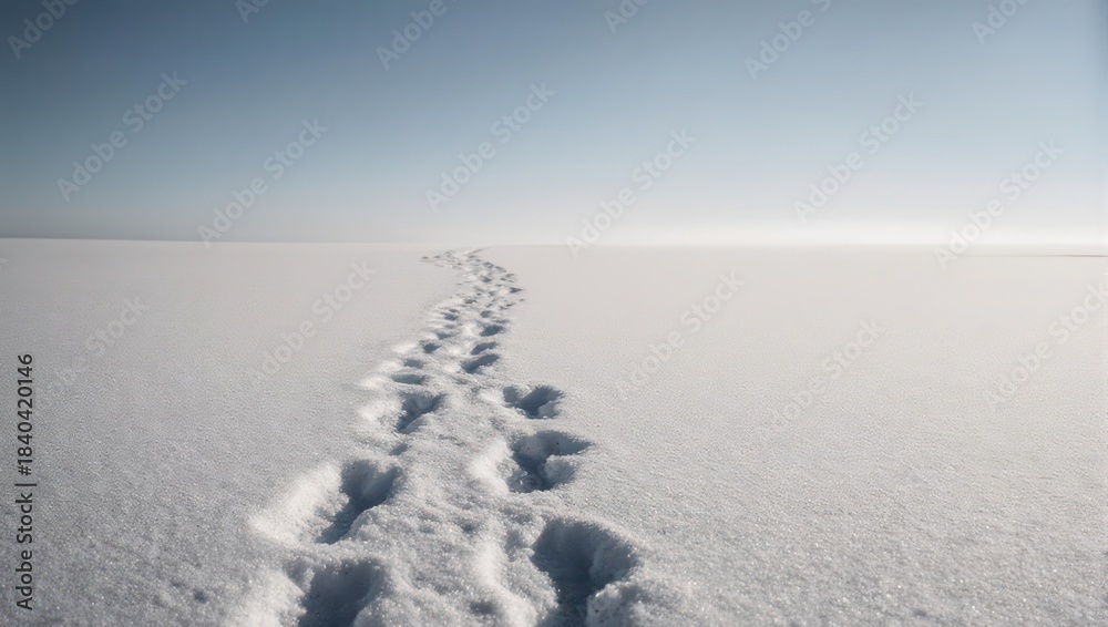 Obraz premium Footprints in the Snow - A Path Across the Frozen Landscape.