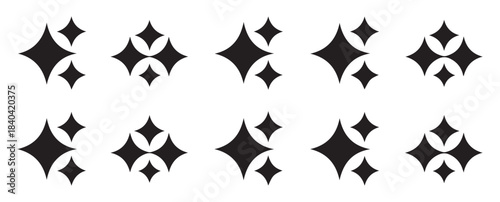 Vector sparkle clusters set. Grouped diamond stars, magic twinkling pairs, and shine elements.