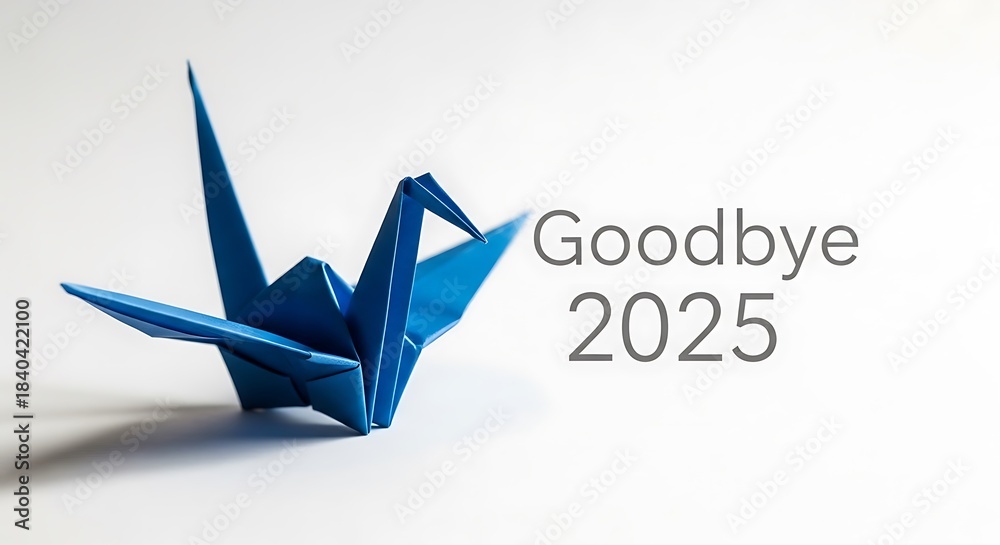 Obraz premium A blue origami crane with the words goodbye two thousand