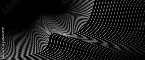 3D Vector wave lines pattern smooth curve flowing dynamic white light isolated on black background for concept of technology, digital. simple design, cover, poster.