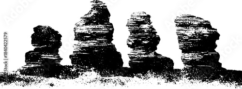 Abstract monolithic ramp structures in black and white stencil design