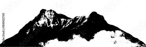 Black and white stencil illustration of mountaintop silhouette for art and design