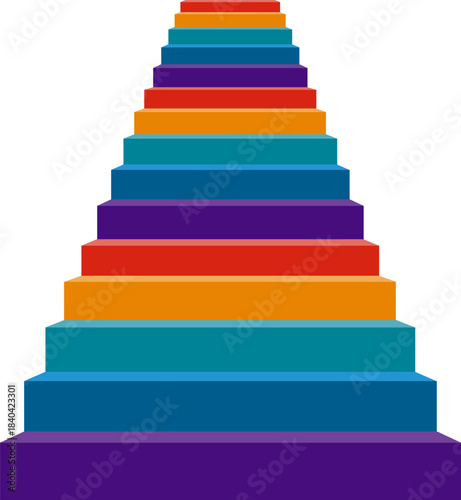 Staircase, multicolored staircase in rainbow colors, colorful staircase isolated on white background. Vector, cartoon illustration, poster, postcard. Vector