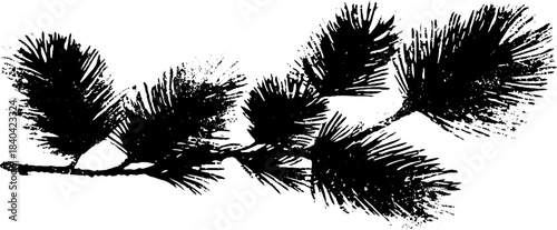Monochrome pine branch silhouette stencil art for nature-inspired designs