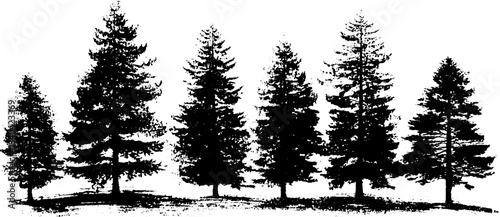 Black and white pine tree silhouette stencil design for nature art