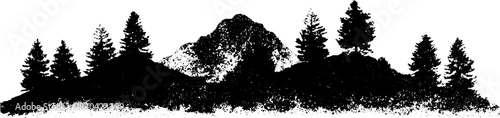 Black and white stencil of mountain and forest silhouettes for urban art design