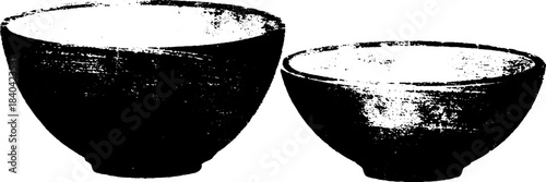 Black and white stencil illustration of premium takeaway soup bowls for design use