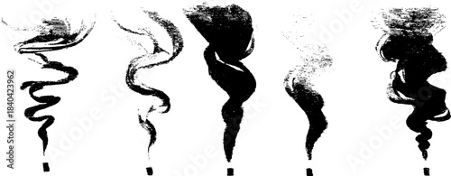 Black and white stencil illustration of rising smoke patterns for artistic design and decoration