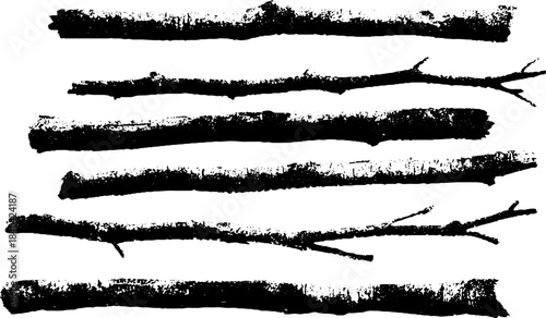 Black and white stencil illustration of rough fallen bark for nature and design projects