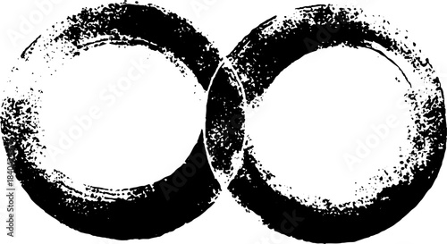 Monochrome grunge stencil illustration of interlocking circular patterns