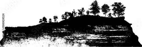 Rugged cliffside vegetation stencil illustration for urban art and design