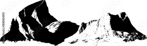 Monochrome stencil art of sharp shale formations – geometric nature illustration for design projects