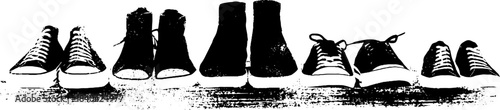 Black and white stencil of neatly aligned shoes for fashion design