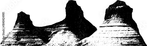 Black and white stencil of sharp shale formations for print design and art projects