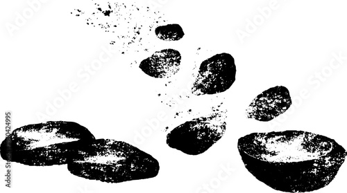 Black and white shoreline tide pools stencil illustration for coastal design