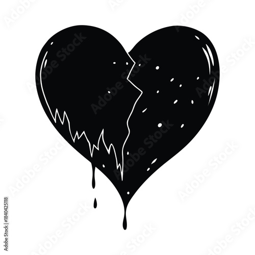 Broken Heart with Dripping Ink Emotional Grunge Vector Illustration