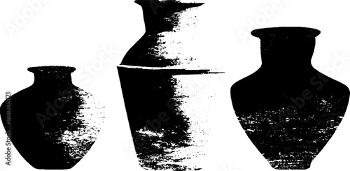 Black and white stencil art of handmade pottery silhouette for creative design