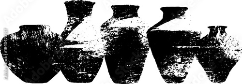 Black and white stencil illustration of handmade pottery design for creative use and decoration