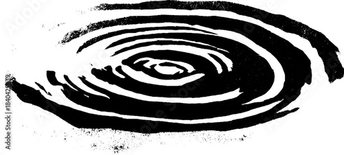 Black and white stencil illustration of slow moving tidal swirl for urban art design