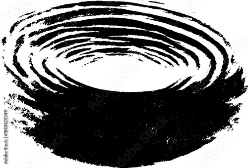Artistic black and white stencil of slow moving tidal swirl for design projects